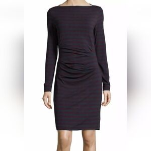 Nicole Miller Artelier Womens XS Quinn Bateau Neck Striped Tucked Jersey Dress